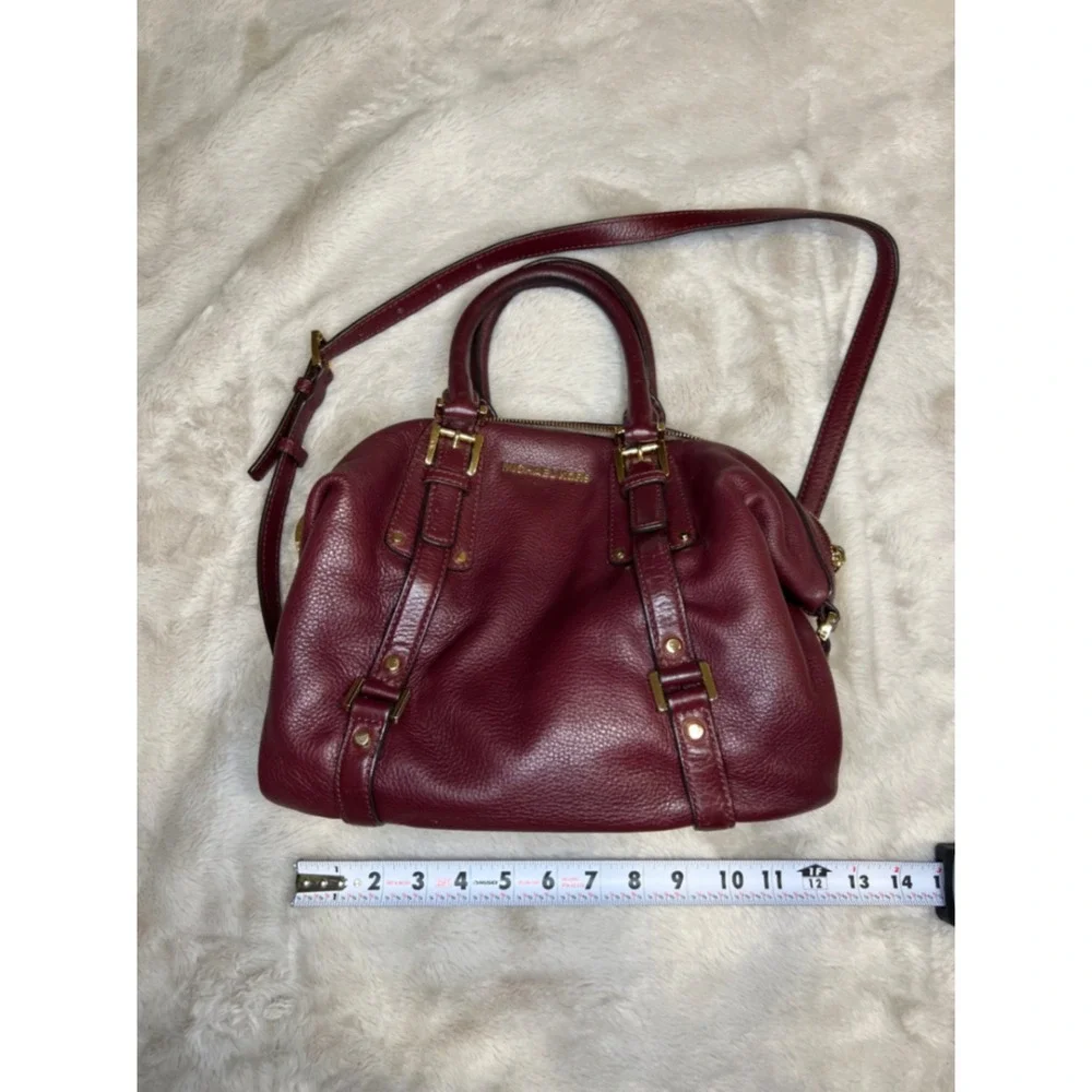 Michael Kors Womens Satchel Pebbled Leather Crossbody Bag Burgundy Medium